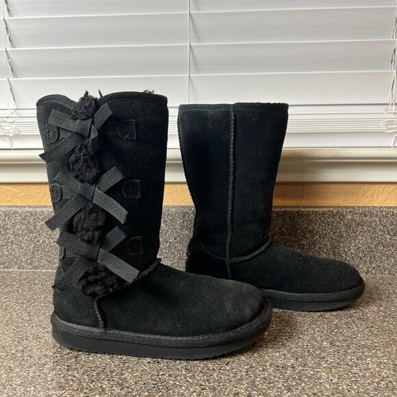 Koolaburra by Ugg Tall Winter Boots Pull On Little Kid Girls Size 13 Black Suede - Picture 3 of 11